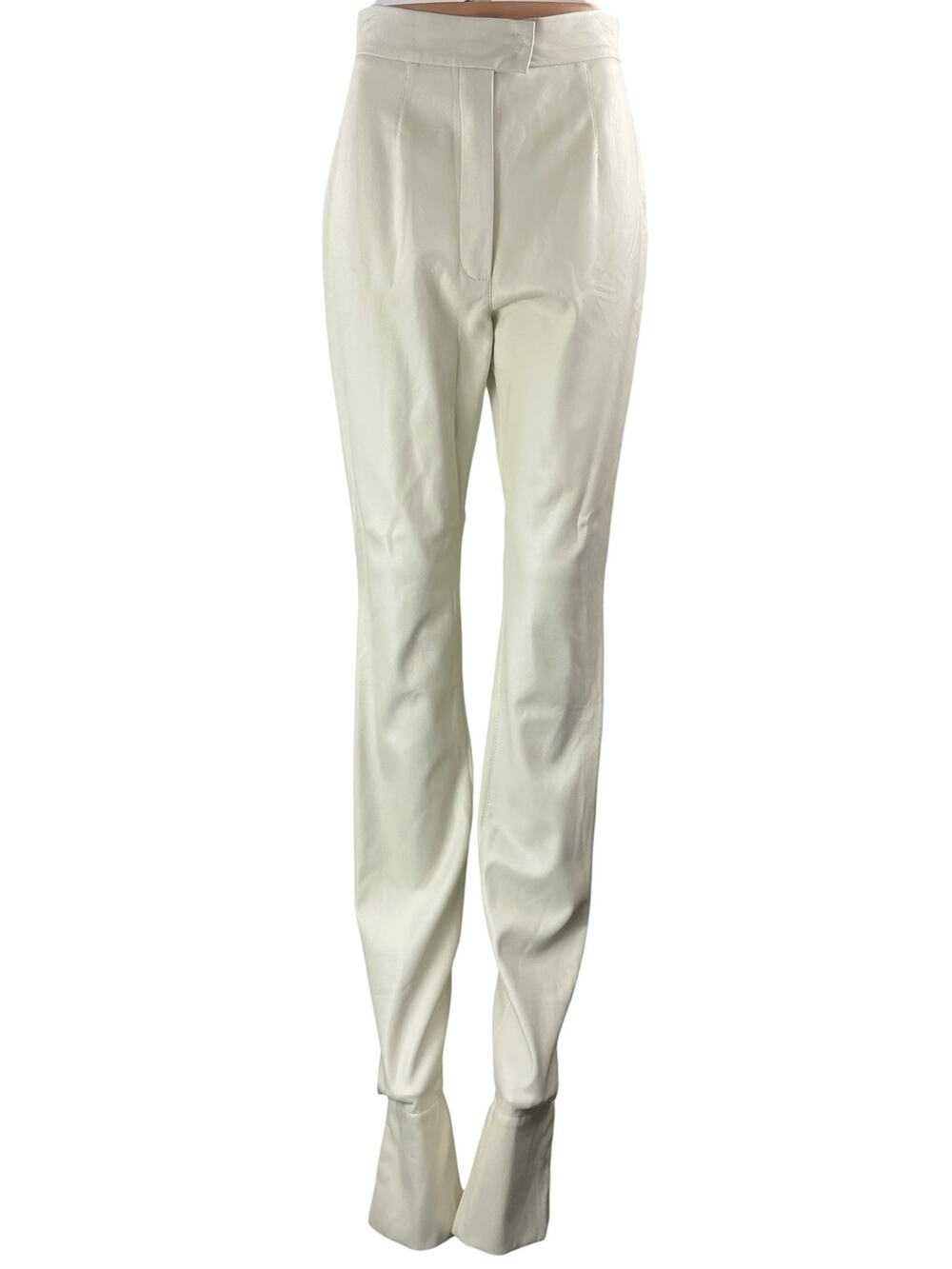 LIYA Cream White Faux Leather High Rise Slim Fit Straight Leg Trouser Pants US 6